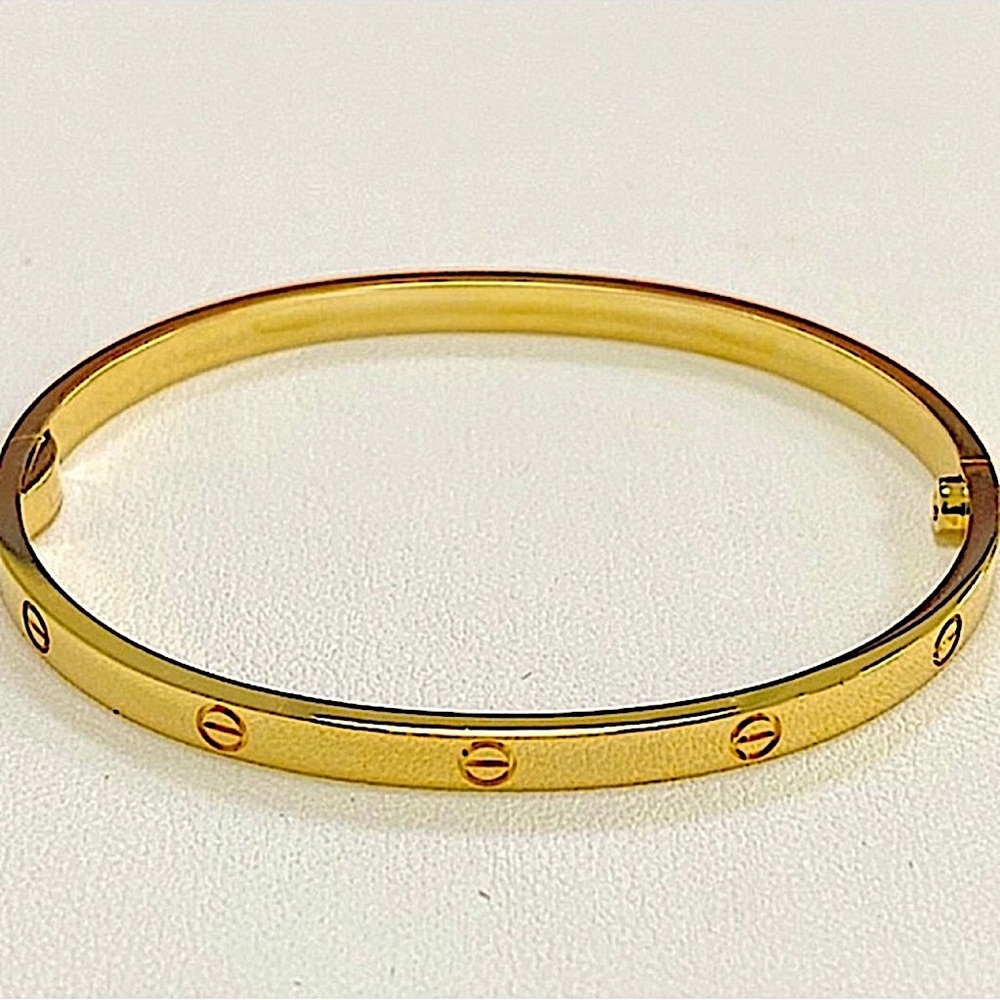 Stamped Love Gold Bangle Bracelet No Stones - Picture 6 of 8